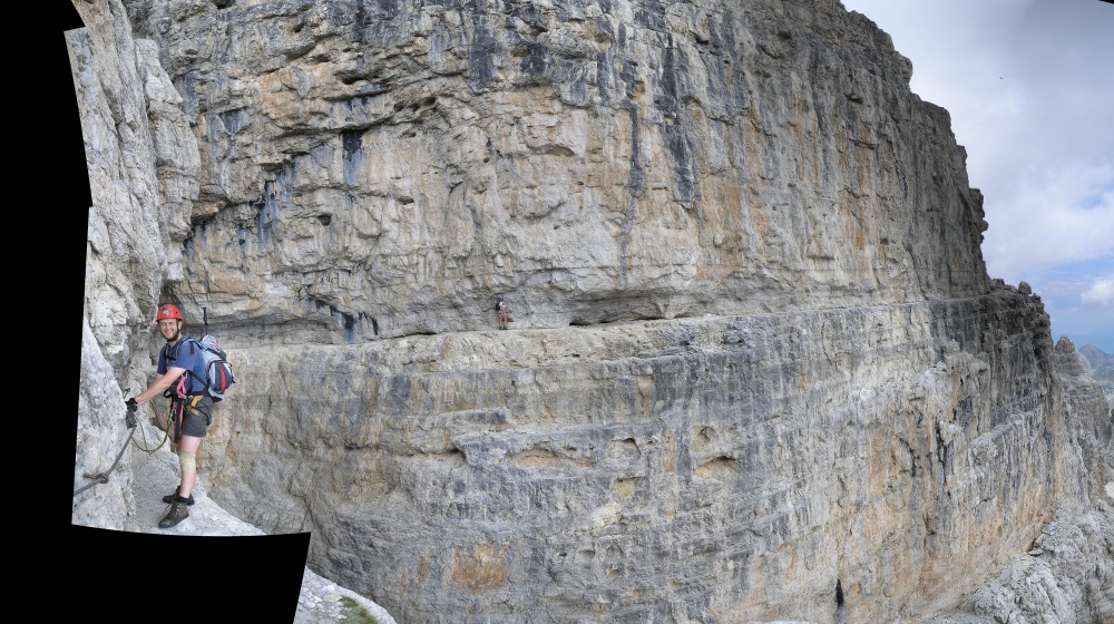 Zooming further out, we see the via ferrata passing across the face of the cliff