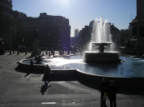 Fountains glitter on a sunny winter day