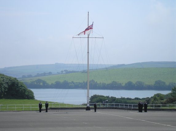 Parade ground with mast. Estury backdrop.